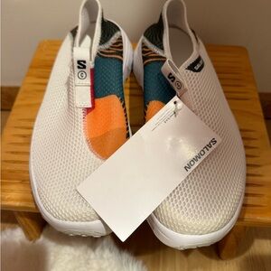 Salomon White and Orange Mesh Slip-Ons